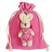 Подарочная сумочка "Зайка" в розовом костюме в цветок с бантом 14см х 18см